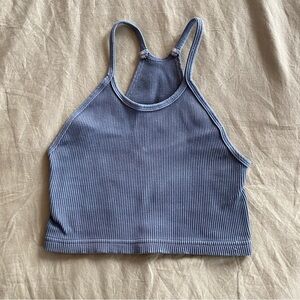 Free people Ribbed Blue Halter Crop Tank Top